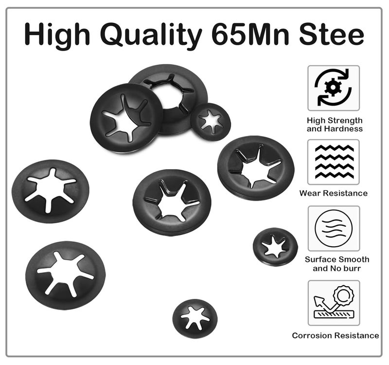 OUSCHR M5 Internal Tooth Star Lock Washers, Quick Speed Locking Washers, Steel Black Finish Push on Locking Washer, Speed Retaining Clips Fasteners, 100 PCS - Image 3
